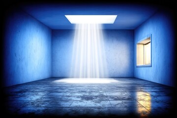 Abstract interior, light beams, empty room