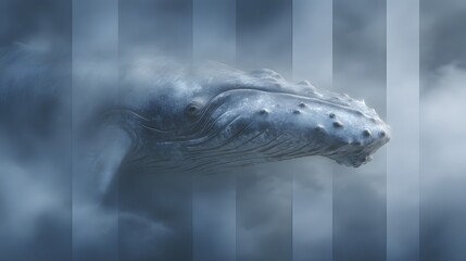 A whale in a hazy, misty environment.