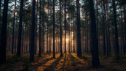Obraz premium Sunlight Through Pine Forest 