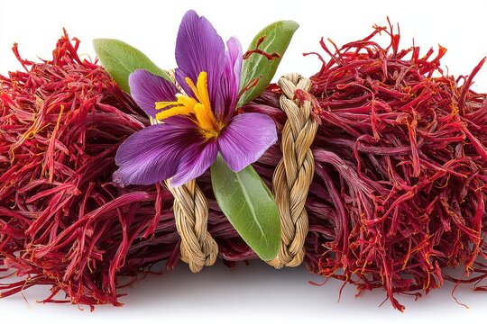 Bundle of saffron threads with a flower