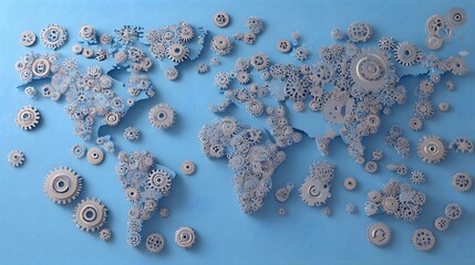 Global interconnectedness depicted with gears.