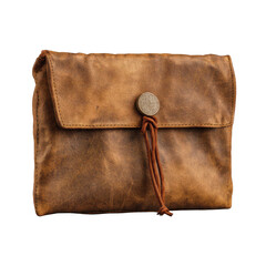 Vintage Leather Pouch with Button and Cord Tie isolated on transparent background