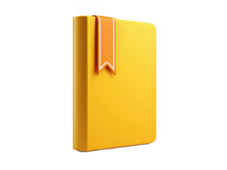 Yellow Book with Orange Bookmark on a Black Background isolated on transparent background