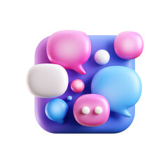 3D illustration of colorful speech bubbles and small balls isolated on transparent background