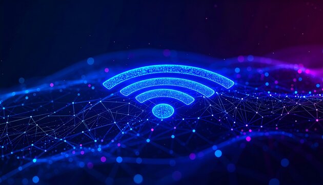 Abstract glowing wifi symbol over a digital network