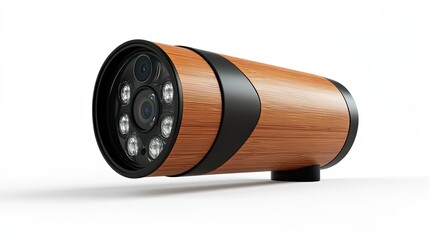 Modern surveillance camera with wooden texture for security and protection indoor