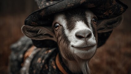 Goat in a hat, close-up