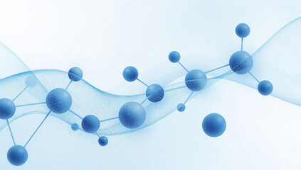 Abstract blue molecular structure with connected spheres and lines on a light background