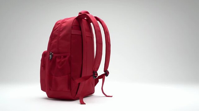 Rotating Red Medical Backpack with White Cross Emblems Displayed on a White Background Ideal for Healthcare Promotion and First Aid Emergency and Medical Supply Advertisement and Presentation