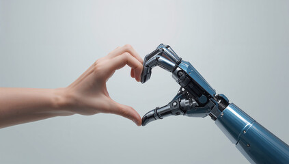 Fototapeta premium Human hand and robotic arm form a heart shape together