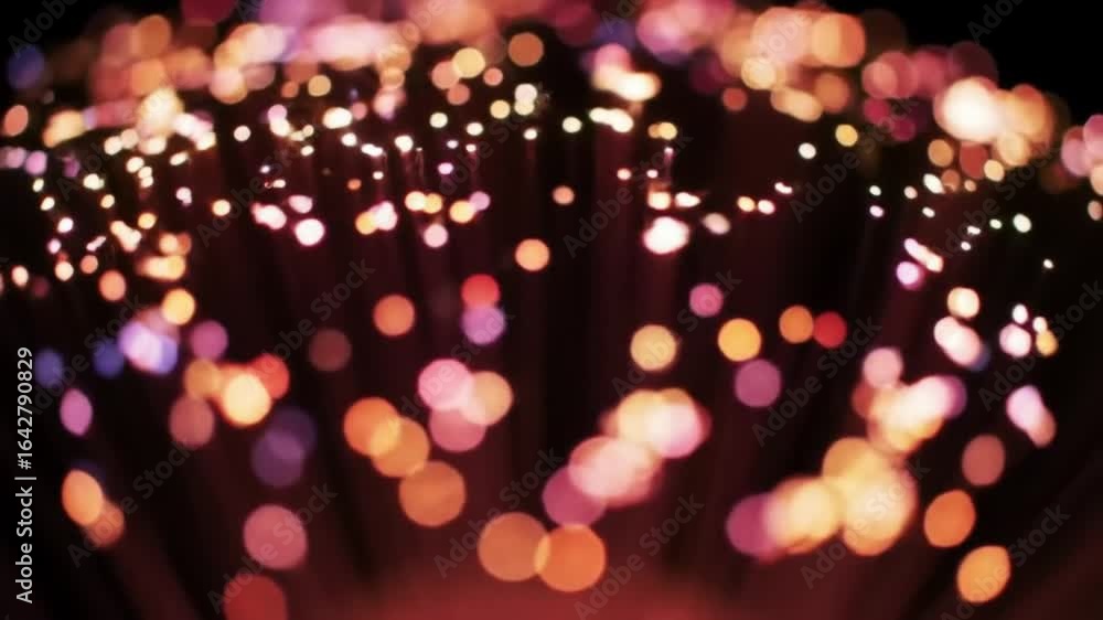 Poster glowing ends of fiber optic cables creating a vibrant bokeh light effect, a conceptual image for fut