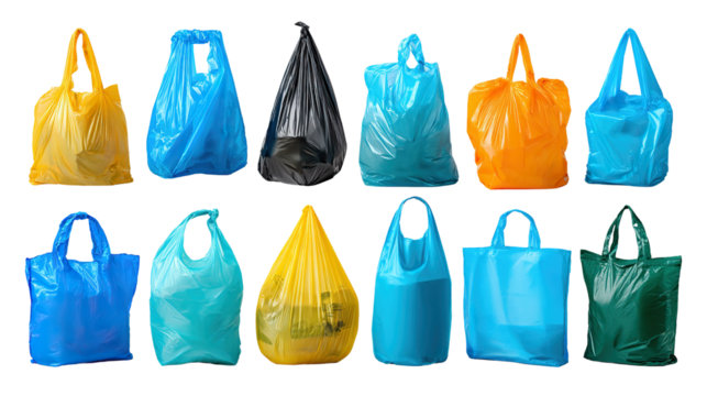A Symphony of Color: A vibrant arrangement of diverse reusable shopping bags bursts with color. Symbolizing the evolution towards eco-friendly practices and promoting a greener lifestyle.