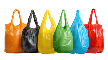 Colorful Shopping Bag Variety: A vibrant array of colorful shopping bags is presented in a studio shot, offering a diverse selection for any shopper's needs.