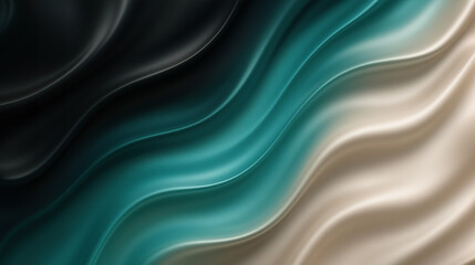Abstract waves in black, teal, and beige tones create fluid rippling effect