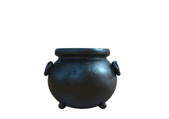 black halloween cauldron with toxic blue smoke isolated on white or transparent png