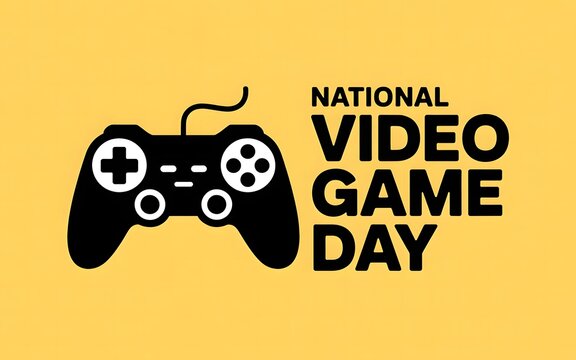  National Video Game Day with a bold yellow design featuring a modern game controller, honoring gaming culture and entertainment. - Powered by Adobe
