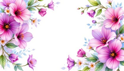 Fototapeta premium Ethereal Watercolor Floral Frame White Background