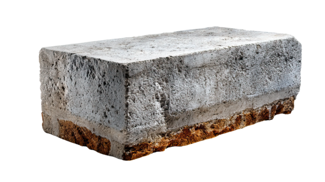 Rough Brick: Close-up shot of a robust concrete brick, showcasing the raw textures and character of a weathered building block, exuding an essence of enduring strength and structural integrity.