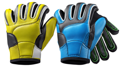 Colorful Protective Gloves: A vibrant pair of heavy-duty protective gloves, displaying a sporty design with a sleek, modern aesthetic, designed for safety and comfort, ready for action.