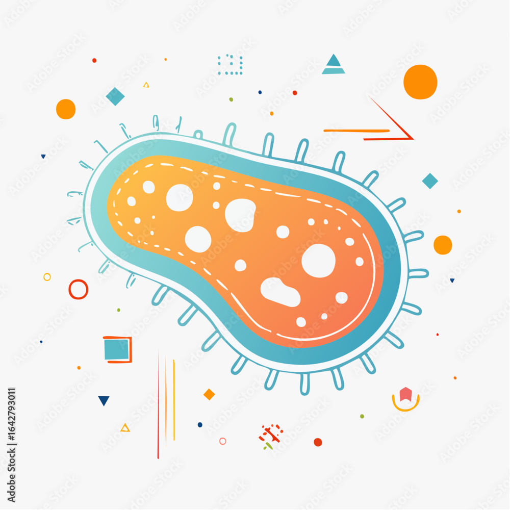Aufkleber a minimalist vector of an abstract bacteria cell, using geometric forms and soft curves for a modern