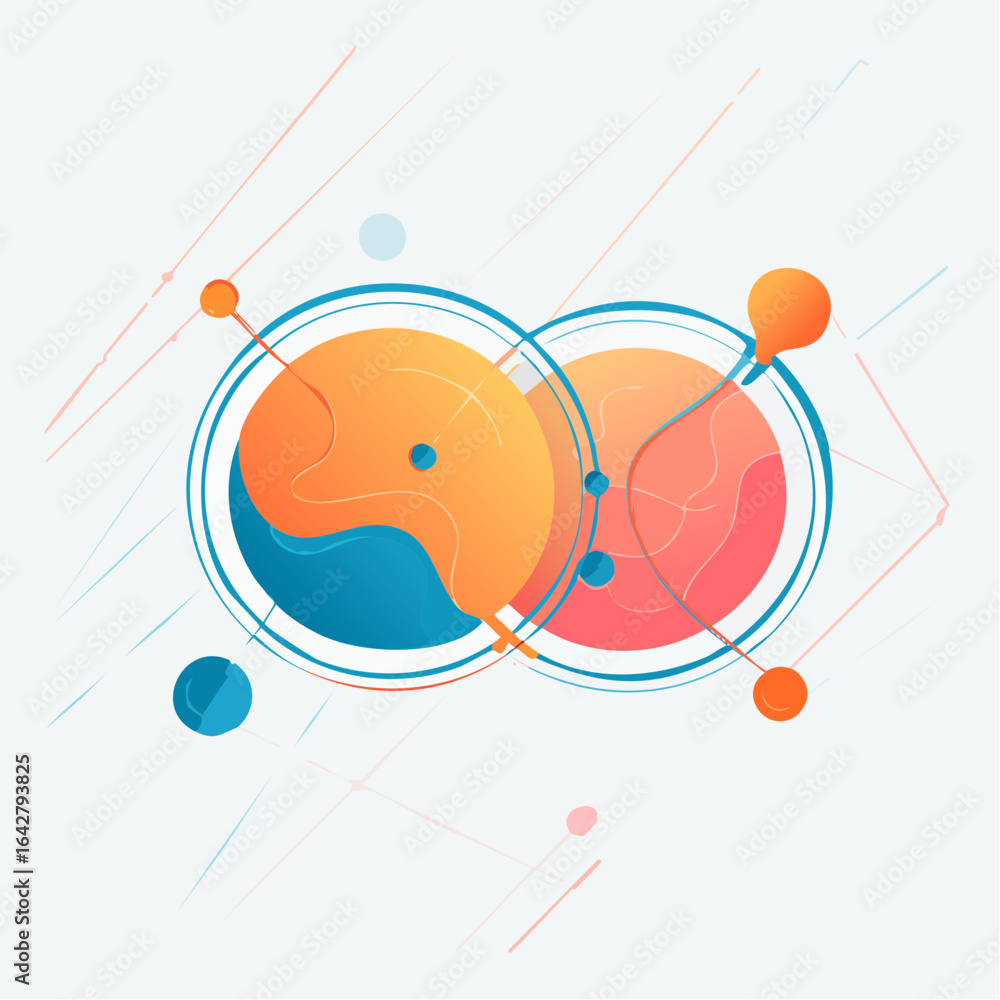 Aufkleber a minimal vector illustrating cell division, using two connected circles with artistic line accents.