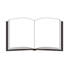 A simple, minimalist vector illustration of an open book. The book has a black cover and is shown from a head-on perspective, lying flat. The pages are blank and pristine white