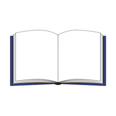 A simple, minimalist vector illustration of an open book. The book has a blue cover and is shown from a head-on perspective, lying flat. The pages are blank and pristine white