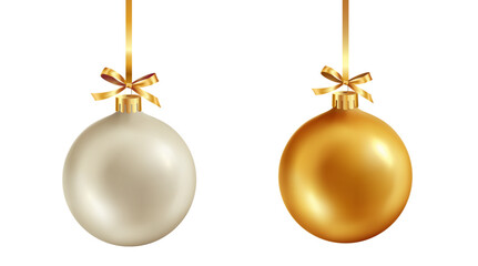 Gold and Whine Christmas bauble with ribbon and bow on white background. Vector illustration. Christmas decoration