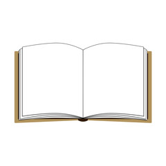 A simple, minimalist vector illustration of an open book. The book has a  golden cover and is shown from a head-on perspective, lying flat. The pages are blank and pristine white