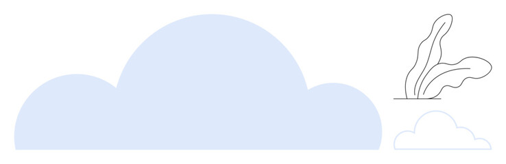 Large blue cloud with small leafy plant outline symbolizes nature, calm, simplicity, environment, renewal, balance, and sustainability. Ideal for eco-themes, weather mindfulness minimalism organic