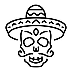 A linear style icon representing mexican skull