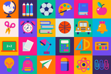 Colorful School Icons Seamless Grid