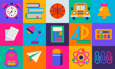Colorful School Icons Seamless Grid