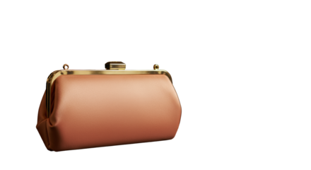 Peach elegant formal clutch bag with gold accents on polished dark marble, blurred high-end event background with soft bokeh, understated luxury and achievement