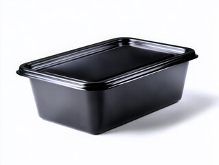 Black rectangular food container with lid isolated on white background