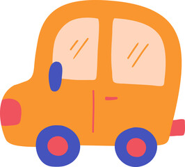 Cute Cartoon Orange Car Driving On Road