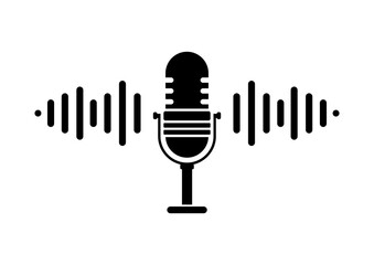 Microphone and sound waves icon for podcasting and audio recording