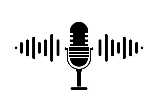 Microphone and sound waves icon for podcasting and audio recording
