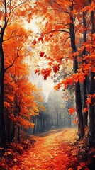 Fototapeta premium Autumnal path through a vibrant forest