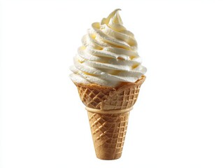 Vanilla soft serve ice cream cone isolated on white background