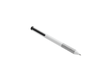 transparent digital pen with black grip & red accent, angled on seamless transparent background with soft studio light & ample negative space, concept of digital innovation
