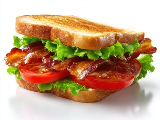 Delicious bacon lettuce tomato sandwich isolated on white background