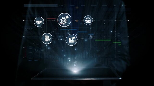 Project management dashboard showing project management strategy, planning, project management workflow, and project management team icons for better coordination. Elide