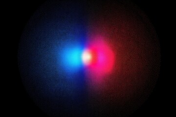 Two luminous points, blue and red, within a blurry sphere