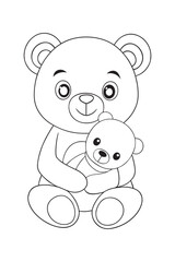 Baby Bear Holding Teddy Bear Toy Outline Vector