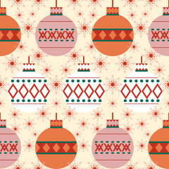 Christmas ball seamless pattern. Vector design on earth tone background. Gift wrapping paper. Modern style illustration print   300 dpi 