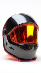 Fototapeta premium Glossy Black Helmet with Orange Visor on White Background Sports Safety Gear