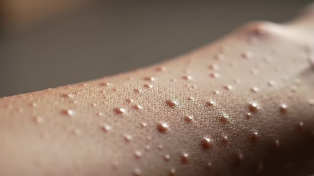 Detailed Close Up of Skin with Numerous Small Raised Bumps Glistening Under Natural Light Emphasizing Texture and Subtlety Perfect for Medical Studies and Dermatological Education Use