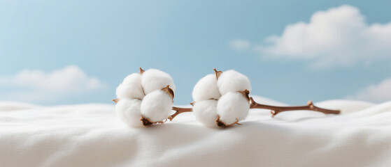Full fluffy cotton on the cotton fabric