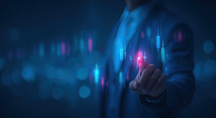 Businessman interacting with digital financial data